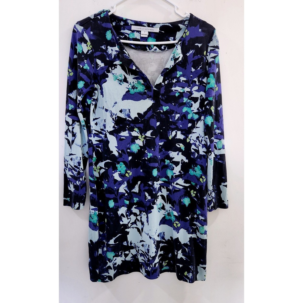 Diane von Furstenberg DVF Blue Purple Floral Abstract Long Sleeve Shift Dress 4
